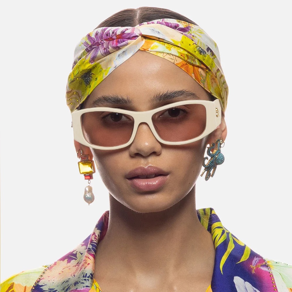 CAMILLA Pinot at the Palazzo butter ivory rectangular statement boho sunglasses